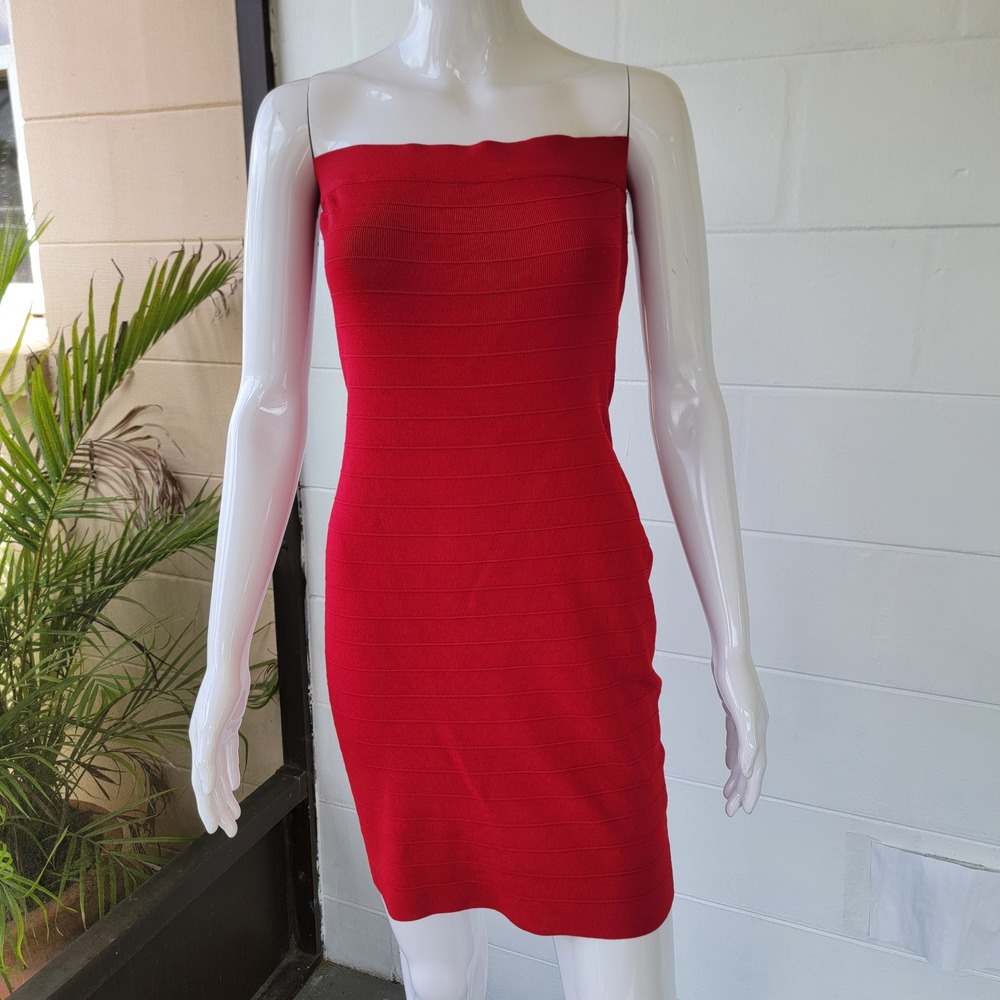 I.N. San Francisco Bandage Dress Red Women M Bodycon Strapless Clubwear Party